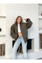 Unisex Trend Oversize Khaki Bomber Jacket - 6