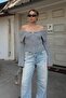 Gray Spanish Sleeve Degaje Collar Zippered Knitted Women's Knitwear Crop Sweater - 2