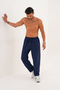 Navy Blue Men's Cotton Linen Blend Comfortable Fit Trousers - 7