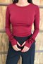 Bordo – Women's Crew Neck Blouse with Rose Accessories and Finger Loops - 6
