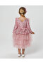 Peplumlu Shoulder Feather Girl's Evening Dress Pink - 3