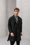 Carlo Oversize Cashmere Fabric Winter Men's Coat with Side Pockets - Black - 3