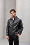 Denzel Buttoned Side Pocket Leather Look Men's Jacket - Black - 2