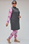 F-1729 Plus Size Long Sleeve Hijab Swimsuit Set - Pink - Gray