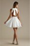 Women's White Open Back Bow Detail Lycra Fabric Flared Dress - 6