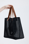 Women's Black Honeycomb Pattern Transparent Large Size Beach and Shopping Shopper Tote Shoulder Bag - 5