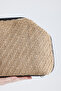 Heybes Women's Black Leather Detailed Herringbone Knitted Jute Clutch Handbag - 5