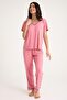 Dream blue/pink lace detailed long and shorts front button 8 pieces pajama set - 4