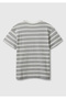 Boy's Gray Striped Oversize T-Shirt with Text Detail on the Front and Logo Label on the Sleeve - 2