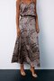 Leopard Patterned Satin Skirt - Mink - 5