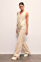 Ribbed Detailed Leather Trousers - Stone - 4