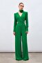 Double Breasted Ornamental Stone Crepe Jumpsuit - Green - 3