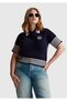 Women's Navy Blue 100% Cotton Polo Neck Short Sleeve Sweater - 8