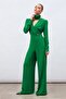 Double Breasted Ornamental Stone Crepe Jumpsuit - Green
