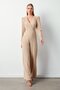 Double Breasted Ornamental Jewelled Crepe Jumpsuit - Beige - 2