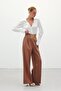 Wide Leg Trousers with Waist Accessories - Camel - 3