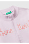 Girl's Lilac Glitter Logo Printed Zippered Ribbed Regular Fit Sweatshirt - 3