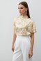 Stand Collar Patterned Loose Blouse - Brown - 4