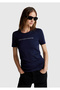 Women's Navy Blue 100% Cotton Benetton Written Basic T-Shirt