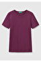 Women's plum 100% cotton basic short sleeve bicycle collar t-shirt - 2