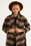 Plaid Patterned Belted Coat - Black-Camel - 4