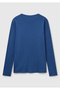 Women's Indigo Blue Basic Crew Neck Long Sleeve T-Shirt - 4