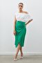 Satin Crepe Skirt with Button Accessories - Green