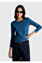 Women's Indigo Blue Basic Crew Neck Long Sleeve T-Shirt