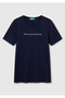 Women's Navy Blue 100% Cotton Benetton Written Basic T-Shirt - 2