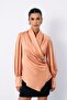 Brooched Double Breasted Blouse - Salmon - 5