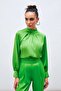 Satin Blouse with Collar Detail - Light Green - 2