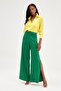 Satin Pants with Slit Detail - Emerald - 4