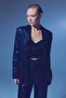 Sequined Casual Jacket - Navy Blue - 4
