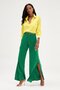 Satin Pants with Slit Detail - Emerald - 2