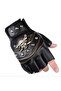 Skull Pattern Fingerless Men's Leather Gloves - 3
