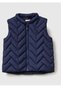 Baby Navy Blue Zigzag Stitched Mandarin Collar Vest