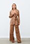 Shiny Patterned Casual Trousers - Brown - 3