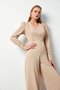 Double Breasted Ornamental Jewelled Crepe Jumpsuit - Beige - 5