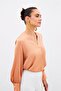 V-Neck Satin Blouse - Salmon - 4