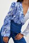 Floral Patterned Bodysuit Blouse - Indigo - 6