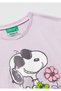 Girl's Lilac Ribbed Collar Jersey T-Shirt with Printed Logo Detail on the Front - 3