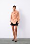 Brooched Double Breasted Blouse - Salmon - 7