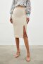 Chain Detailed Pencil Skirt - Beige - 7