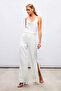 Slit Detailed Satin Trousers - Ecru - 4
