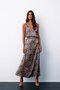 Leopard Patterned Satin Skirt - Mink - 2