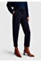 Women's Navy Blue Elastic Waist Trousers