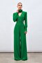 Double Breasted Ornamental Stone Crepe Jumpsuit - Green - 4