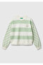 Women's Light Green Cotton Blend Color Block Sweatshirt with Logo Print on the Chest - 2