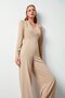 Double Breasted Ornamental Jewelled Crepe Jumpsuit - Beige - 6