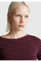 Women's Purple 100% Cotton Striped Logo Boat Neck Three Quarter Sleeve T-Shirt - 6